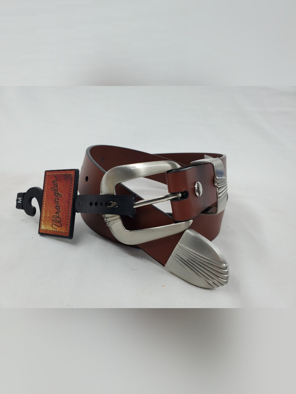 Wrangler Womens Chestnut Brown Western-style Leather Belt w/Silver Accent Buckle